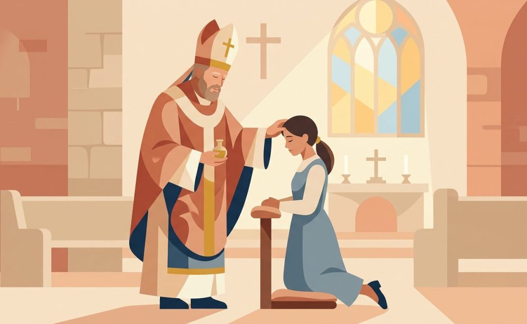 Primera Confesión y Confirmación - Illustration prière catholique